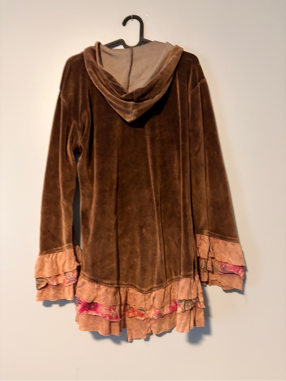 Boho Embroidered Teddy Jacket with Hood in Brown - Picture 2 of 4